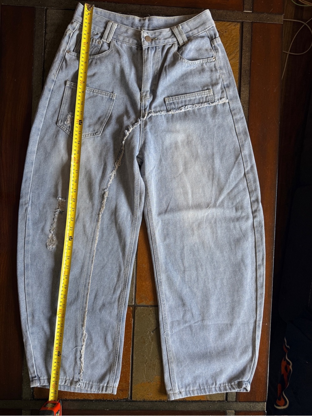 Denim brand large barrel light washed flare leg jeans hippy boho retro
